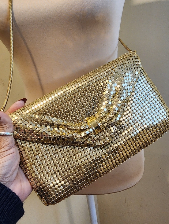 Handbags - Gold Metallic Mesh Satchel Bag With Long Strap